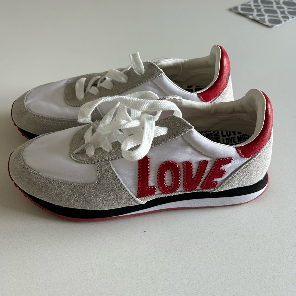 Moschino Red and White Love Sneakers Retro-Inspired Design